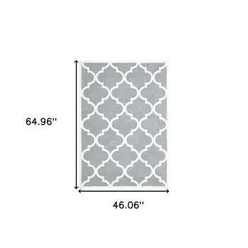 4' X 6' Grey And Ivory Geometric Shag Power Loom Stain Resistant Area Rug