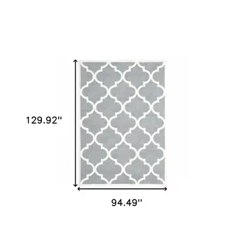 8' X 11' Gray And Ivory Geometric Shag Area Rug