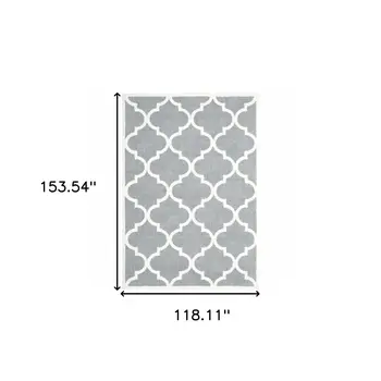 10' X 13' Grey And Ivory Geometric Shag Power Loom Stain Resistant Area Rug
