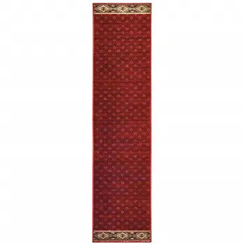 2' X 8' Berry Gold And Ivory Southwestern Power Loom Stain Resistant Runner Rug