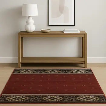4' X 6' Berry Gold And Ivory Southwestern Power Loom Stain Resistant Area Rug