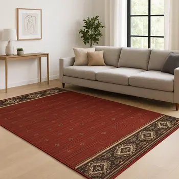 10' X 13' Berry Gold And Ivory Southwestern Power Loom Stain Resistant Area Rug
