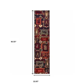 2' X 8' Brown Rust Berry Sage Green Gold And Ivory Southwestern Power Loom Stain Resistant Runner Rug