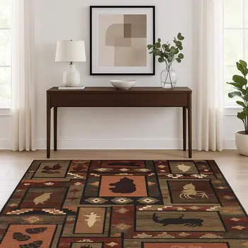 4' X 6' Brown Rust Berry Sage Green Gold And Ivory Southwestern Power Loom Stain Resistant Area Rug