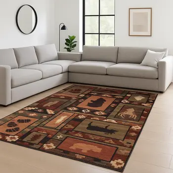 7' X 9' Green And Ivory Southwestern Area Rug