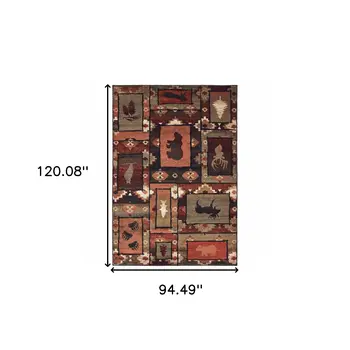 8' X 10' Brown Rust Berry Sage Green Gold And Ivory Southwestern Power Loom Stain Resistant Area Rug