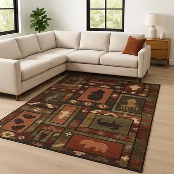 10' X 13' Brown Rust Berry Sage Green Gold And Ivory Southwestern Power Loom Stain Resistant Area Rug