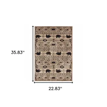 2' X 3' Ivory And Black Southwestern Power Loom Stain Resistant Area Rug