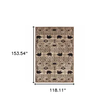 10' X 13' Ivory And Black Southwestern Power Loom Stain Resistant Area Rug
