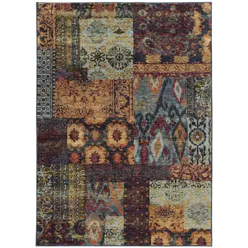 7' X 10' Blue and Gold Abstract Power Loom Area Rug
