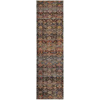 8' Blue And Ivory Abstract Runner Rug