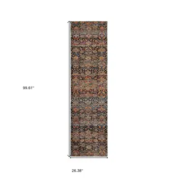8' Blue And Ivory Abstract Runner Rug