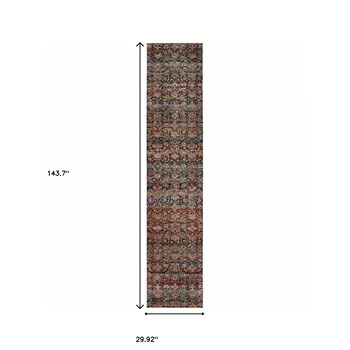 12' Black Blue And Tan Ombre Runner Rug
