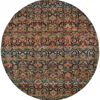 8' Blue and Ivory Round Abstract Power Loom Area Rug