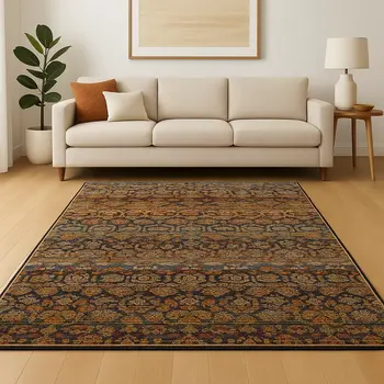 8' X 11' Blue and Ivory Abstract Power Loom Area Rug