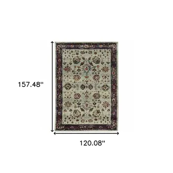 10' X 13' Red and Ivory Oriental Power Loom Area Rug