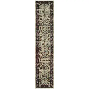 12' Stone And Red Oriental Runner Rug