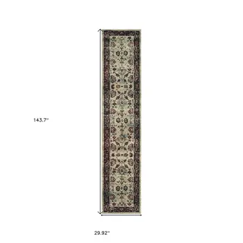 12' Stone And Red Oriental Runner Rug