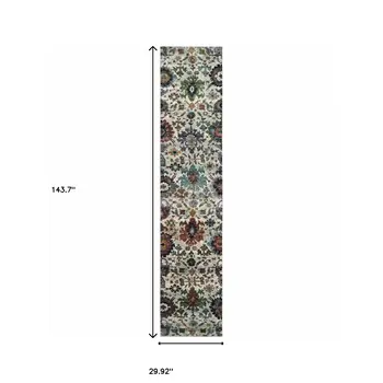 12' Stone Purple And Green Oriental Runner Rug