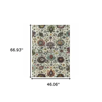 3' X 5' Stone Purple And Green Oriental Area Rug