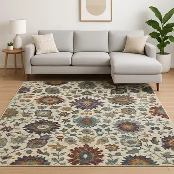 8' X 11' Purple and Gray Oriental Power Loom Area Rug
