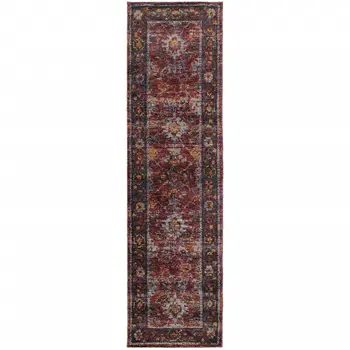 8' Red And Purple Oriental Runner Rug