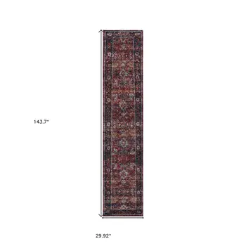 12' Red Purple And Gold Oriental Runner Rug