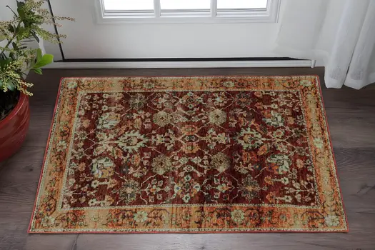 2' X 3' Red and Gold Oriental Power Loom Area Rug