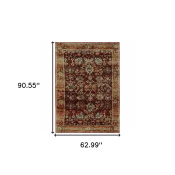 5' X 7' Red and Gold Oriental Power Loom Area Rug