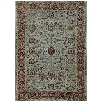 8' X 11' Blue and Green Oriental Power Loom Area Rug