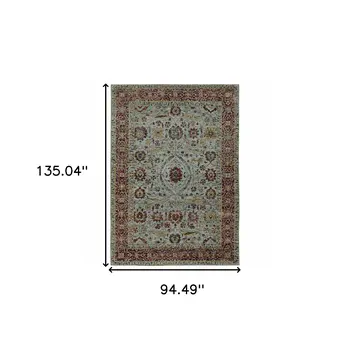 8' X 11' Blue and Green Oriental Power Loom Area Rug