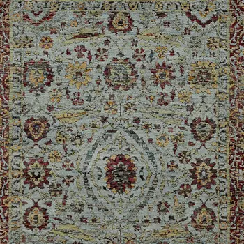 8' X 11' Blue and Green Oriental Power Loom Area Rug