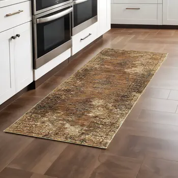 8' Brown Oriental Runner Rug