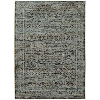 10' X 13' Blue Green Oriental Power Loom Area Rug