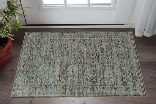 2' X 3' Blue Green Oriental Power Loom Area Rug
