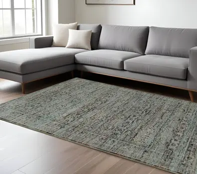 9' X 12' Blue Green Oriental Power Loom Area Rug