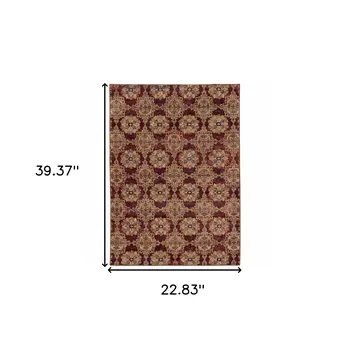 2' X 3' Red And Gold Oriental Area Rug