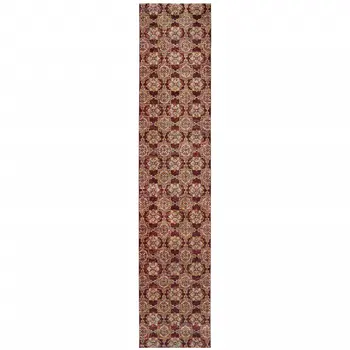 12' Red And Gold Oriental Runner Rug