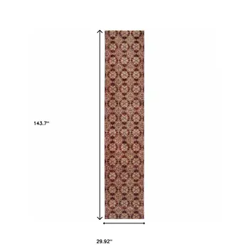12' Red And Gold Oriental Runner Rug