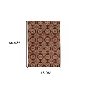 3' X 5' Red And Gold Oriental Area Rug