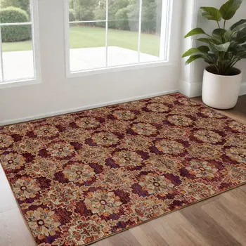 3' X 5' Red And Gold Oriental Area Rug