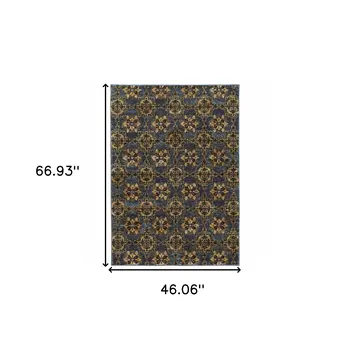 3' X 5' Blue And Gold Oriental Area Rug