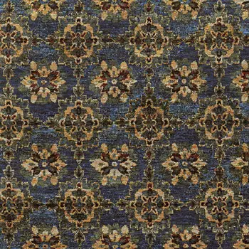7' X 10' Blue and Gold Oriental Power Loom Area Rug