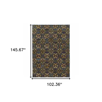 9' X 12' Blue and Gold Oriental Power Loom Area Rug