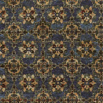9' X 12' Blue and Gold Oriental Power Loom Area Rug