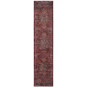 12' Red And Gold Oriental Runner Rug