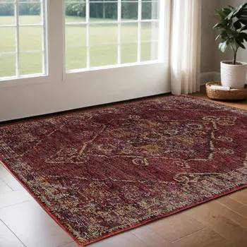 3' X 5' Red And Gold Oriental Area Rug