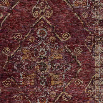 5' X 7' Red and Gold Oriental Power Loom Area Rug