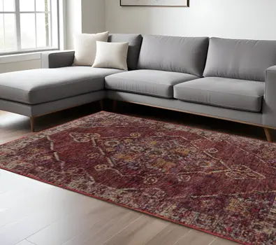 7' X 10' Red and Gold Oriental Power Loom Area Rug