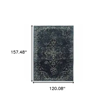 10' X 13' Blue and Ivory Oriental Power Loom Area Rug